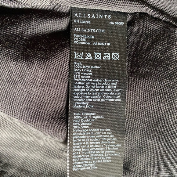 AllSaints (All Saints) Papin Biker Black Leather Jacket - Picture 4 of 4